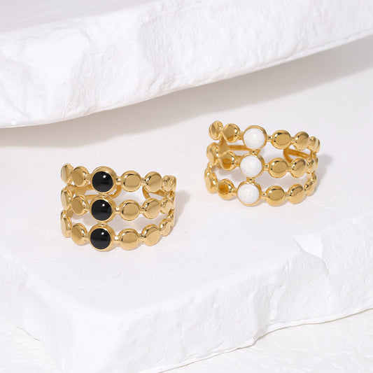 Anello da donna in acciaio inossidabile placcato oro 18 carati, stile vintage, con motivo geometrico e smalto, elegante, minimalista, regolabile
