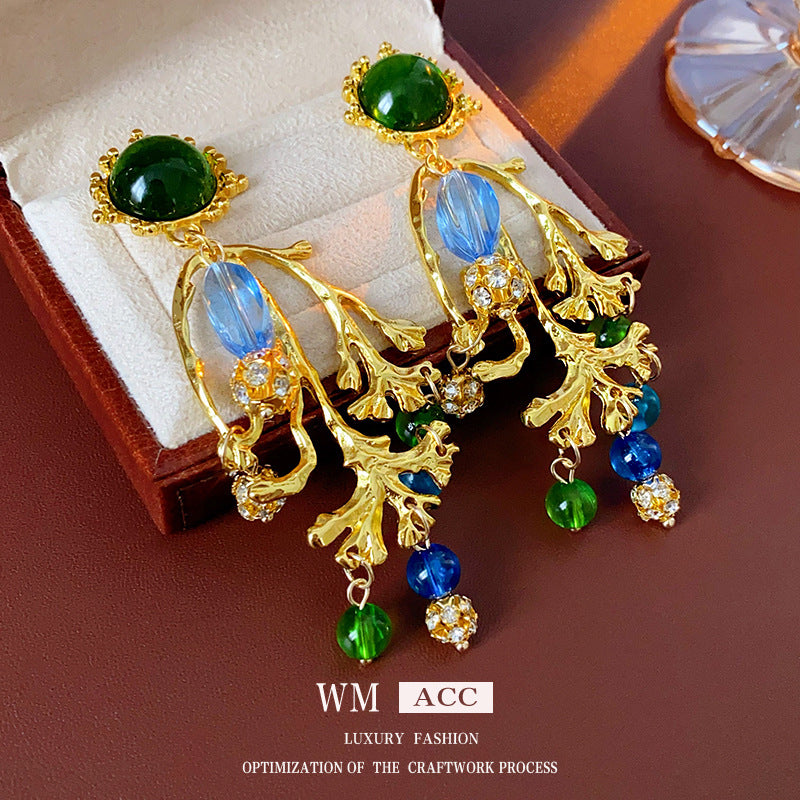 Vintage-Style Round Branch-Shaped Resin Stud Earrings with Silver-Plated Steel Posts for Women