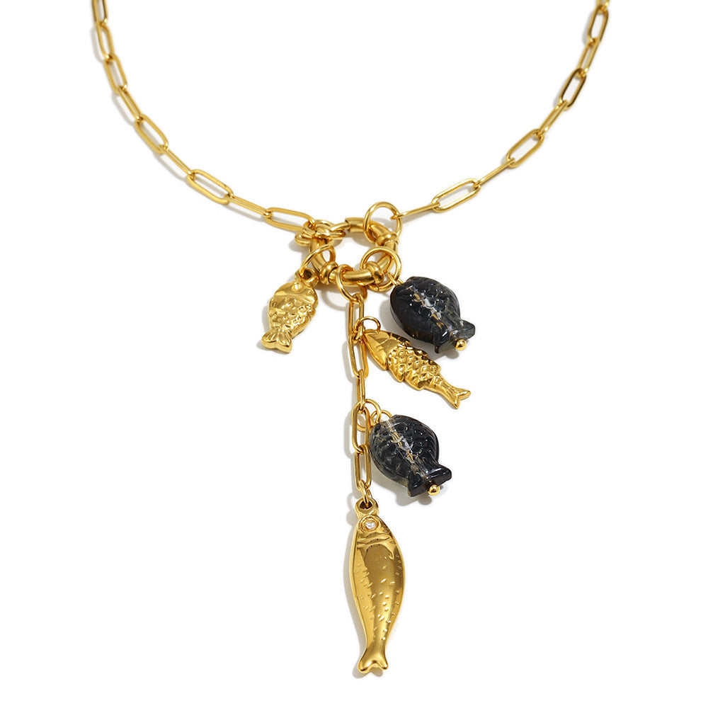 Collana da donna con ciondolo a spilla da balia in acciaio inossidabile placcato oro 18 carati geometrico minimalista con lunga nappa