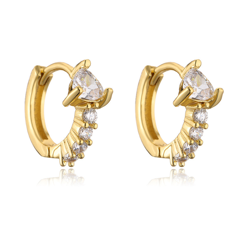 Orecchini da donna geometrici minimalisti in rame con placcatura in oro vero e intarsio di zirconi