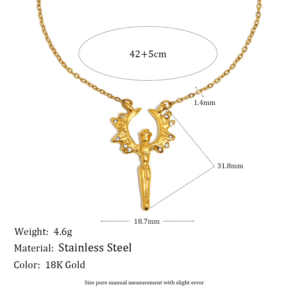 Collana con Ciondolo Angelo Geometrico Minimalista da Donna in Acciaio Inossidabile con Placcatura in Oro 18K