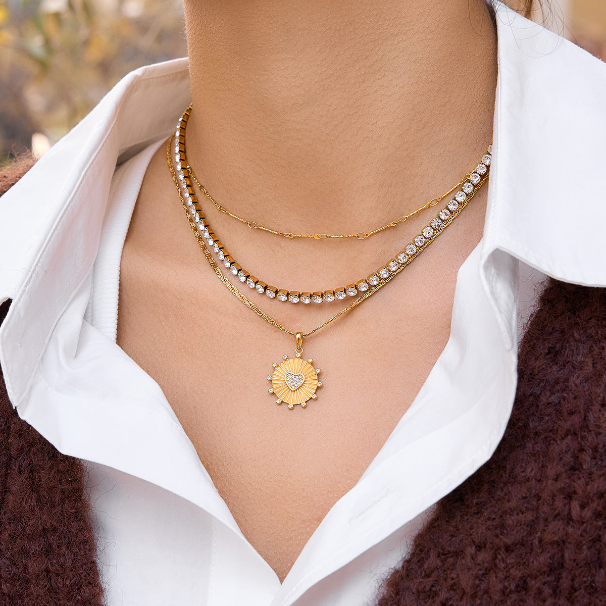 Collana Minimalista in Acciaio Inossidabile a Forma di Cuore con Placcatura in Oro Sottovuoto PVD da Donna Ciondolo Catena Gioielli