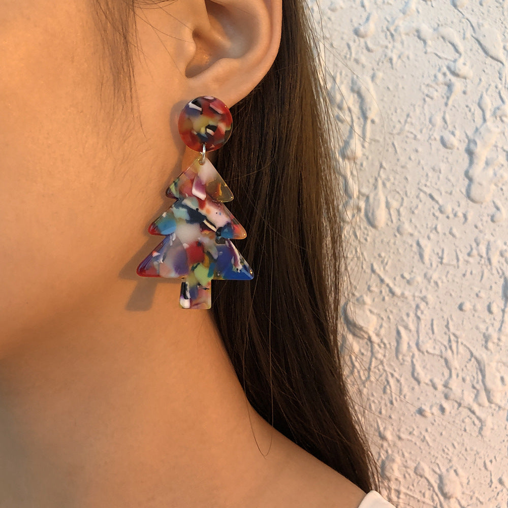Aretes de árbol de Navidad Sweet-Edgy geométricos de aleación y resina con acabado galvanizado para mujer
