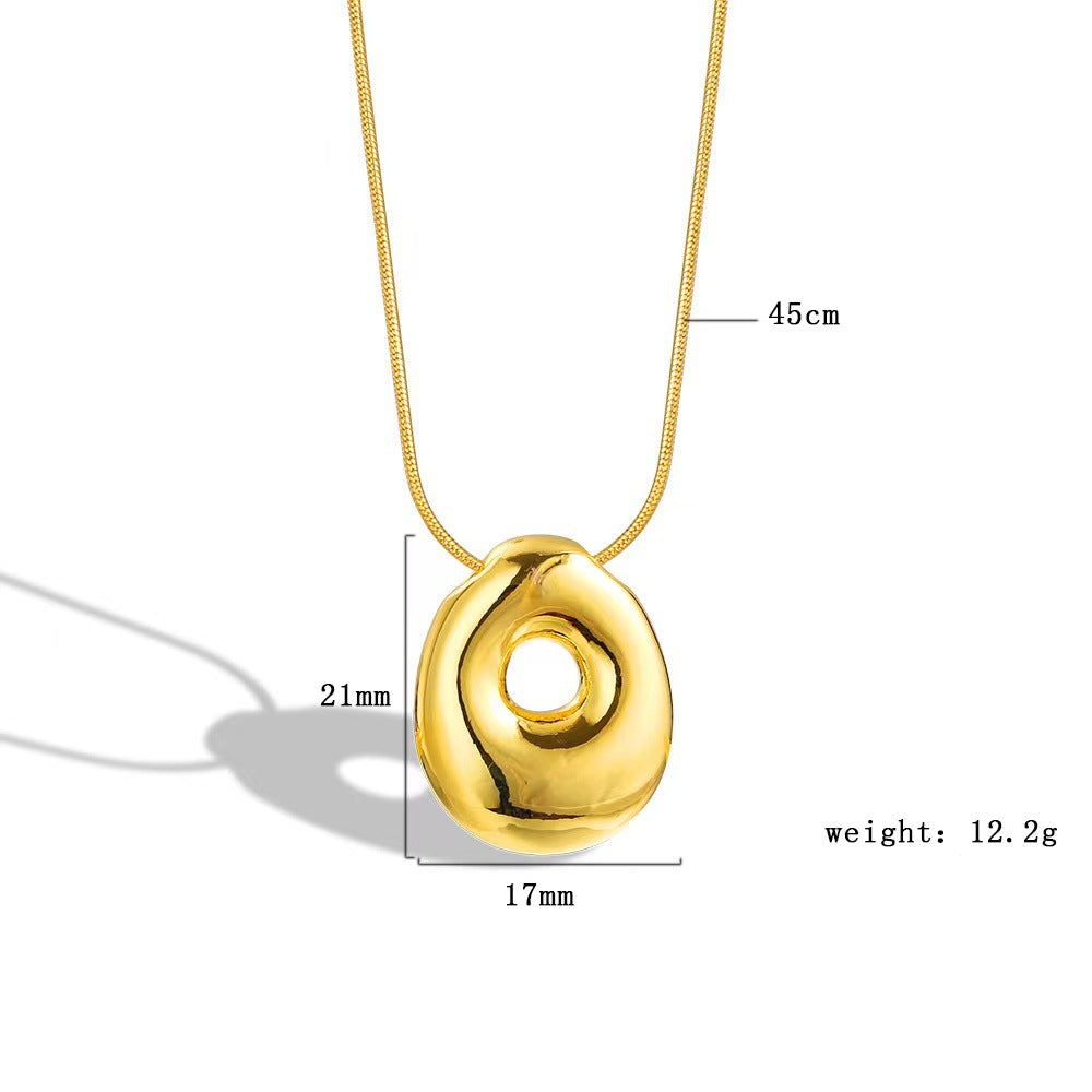 Luxury Balloon Bubble-Shaped Letter Necklace in Titanium Steel with Gold Plating, Snake Chain, Unisex Alphabet Pendant Jewelry