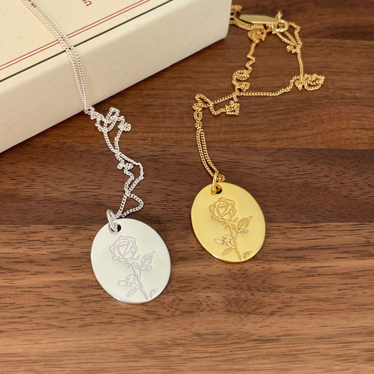 Minimalist Rose Flower Pendant Necklace in 925 Sterling Silver with Geometric Outline and Gold Plated Finish