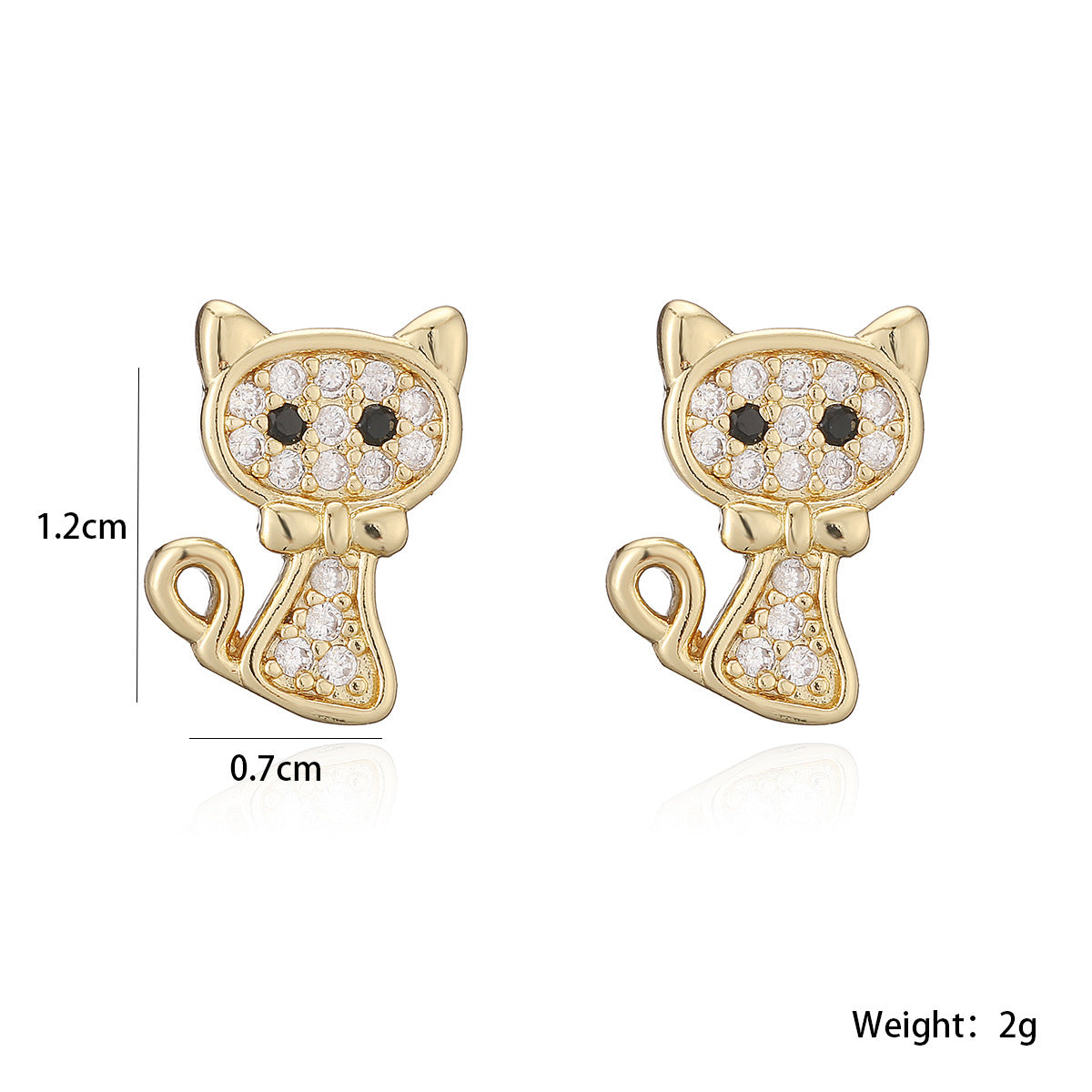 Exquisite 18K Gold Plated Brass Geometric Cat and Bee Stud Earrings with Cubic Zirconia for Women