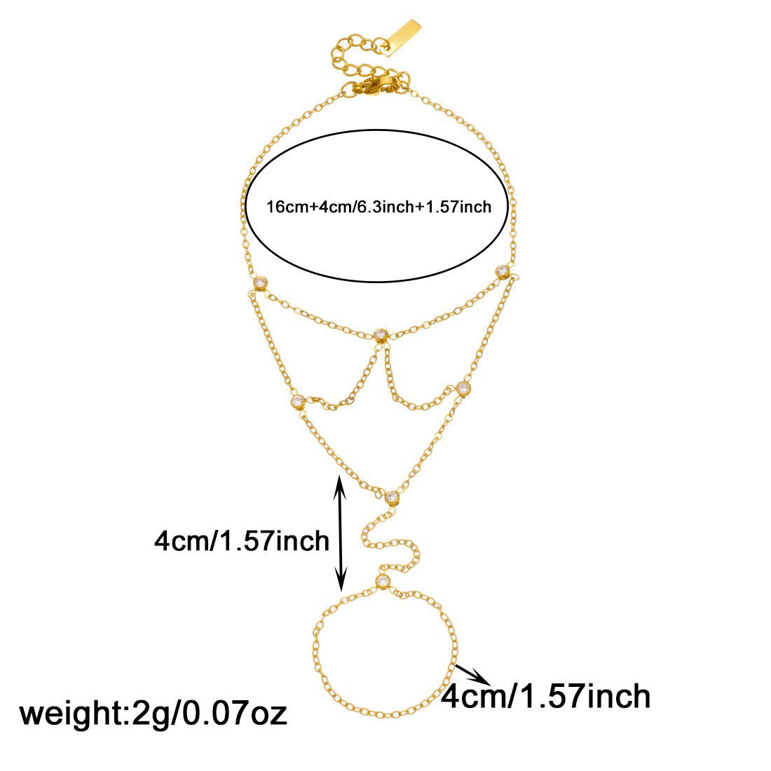 Minimalist Stainless Steel Pave Cubic Zirconia Linked Finger Bracelet for Women