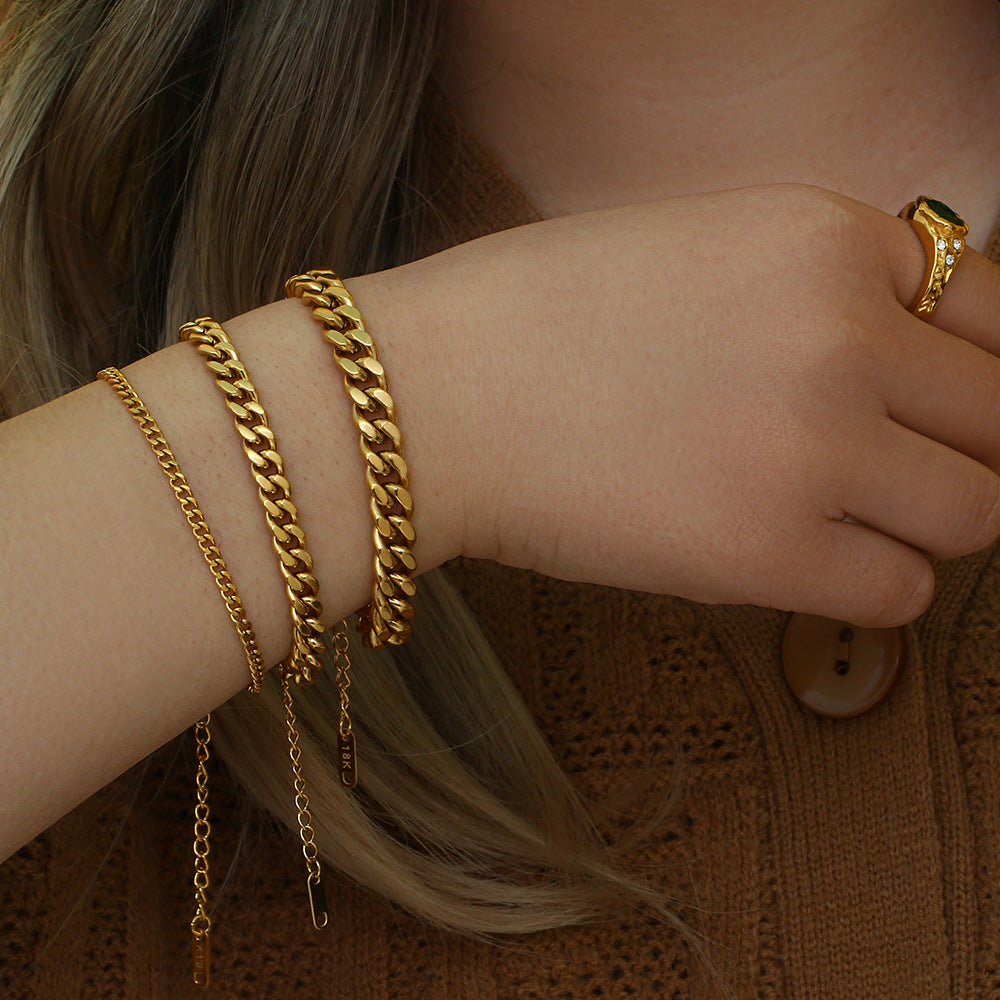 Fashion Geometric Stainless Steel 18K Gold Plated Line Pattern Chain Bracelet for Women