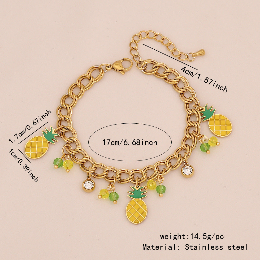 Collana da donna con ciondolo a forma di frutta in acciaio inossidabile, design ananas, anguria e avocado, catena cubana elettrodeposta, stile Fashion OL