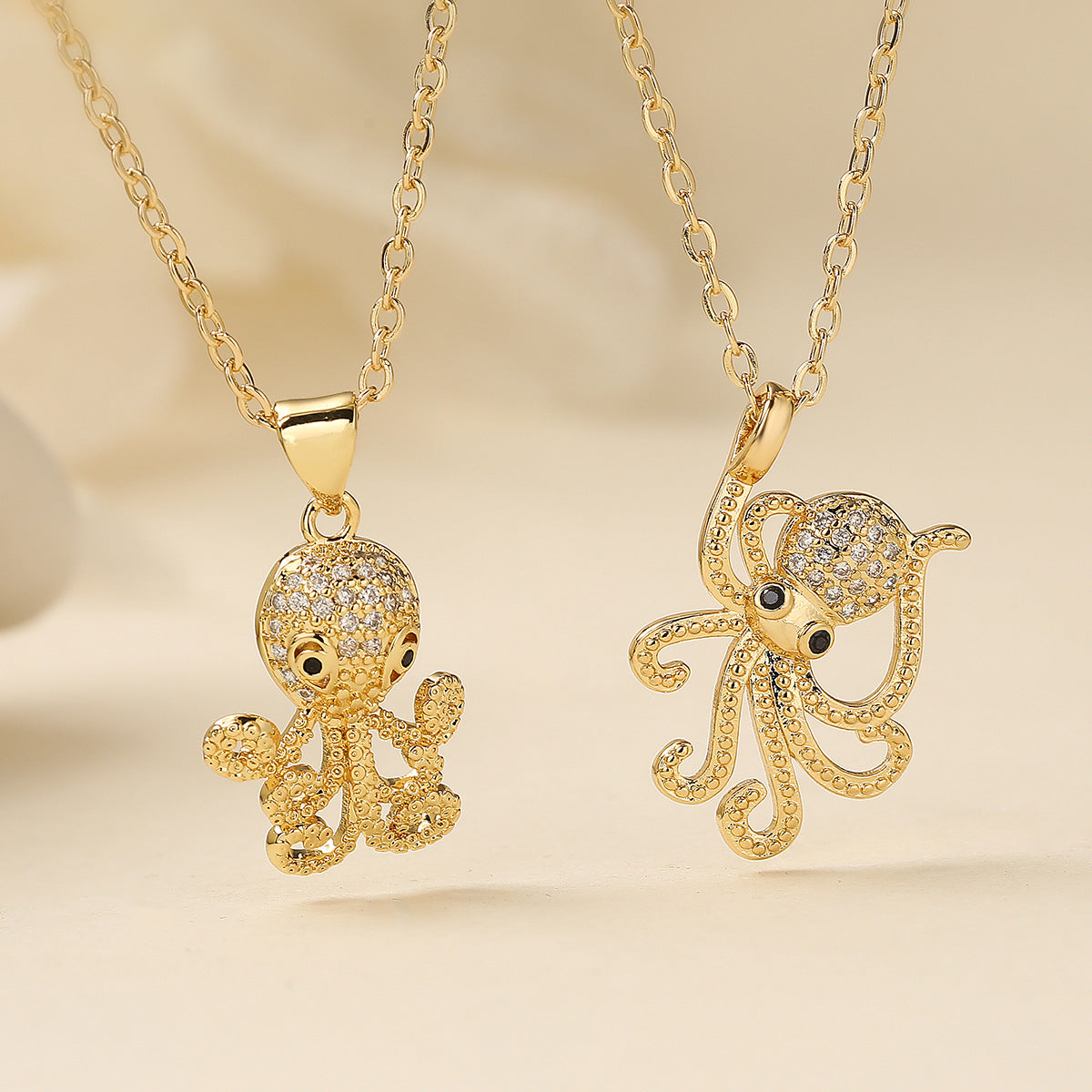 Minimalist 18K Gold Plated Geometric Cubic Zirconia Octopus Pendant Necklace for Women