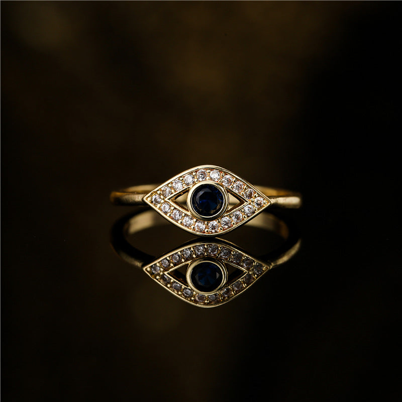 Minimalist 18K Gold Plated Geometric Evil Eye Open Ring for Women