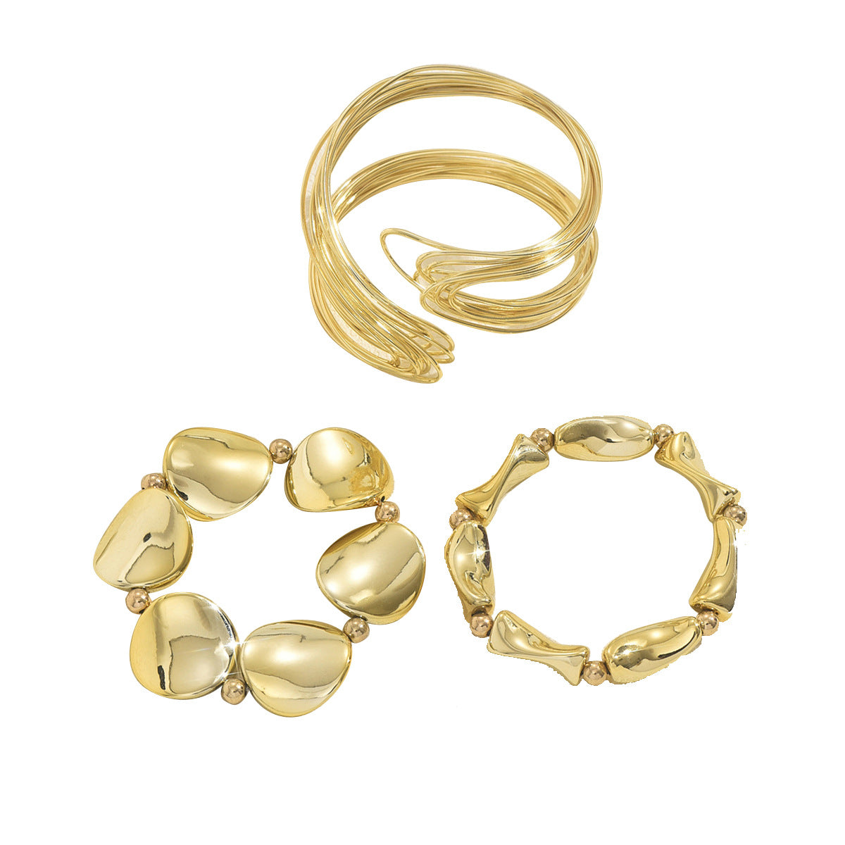 Set di bracciali da donna multistrato a motivo geometrico, in lega di zinco placcata