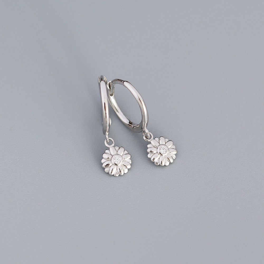 Minimalist Floral-Shaped 925 Sterling Silver Stud Earrings for Women with Rhinestone Inlay