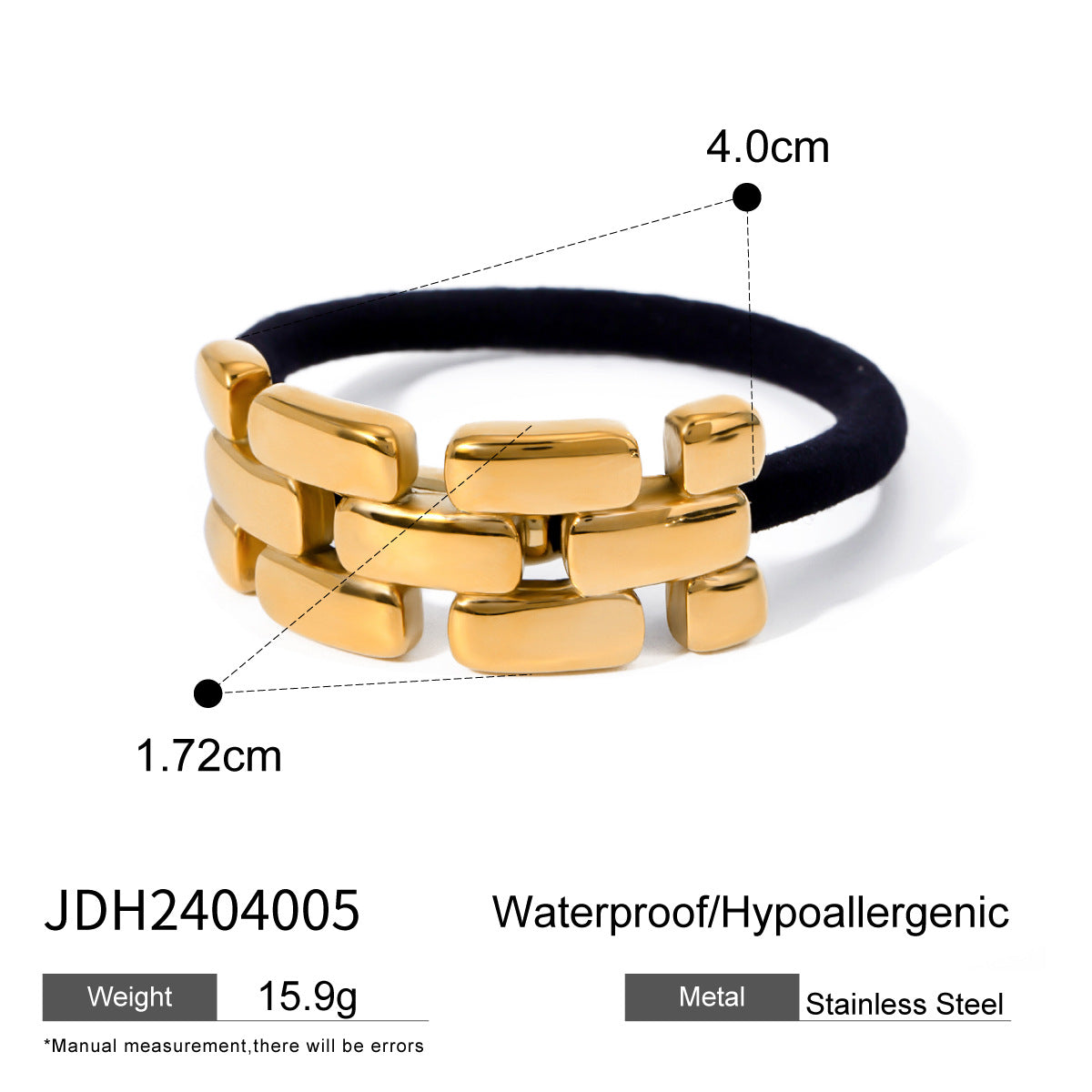 Ins Style 18K Gold Plated Stainless Steel Geometric U-Shape Black Elastic Hair Rope