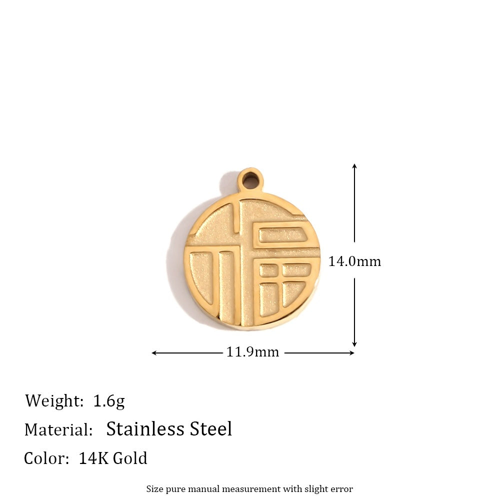 Minimalist Geometric Pendant with 14K Gold Plated Stainless Steel Round Heart Shape and Greek Key Pattern for DIY Jewelry Making