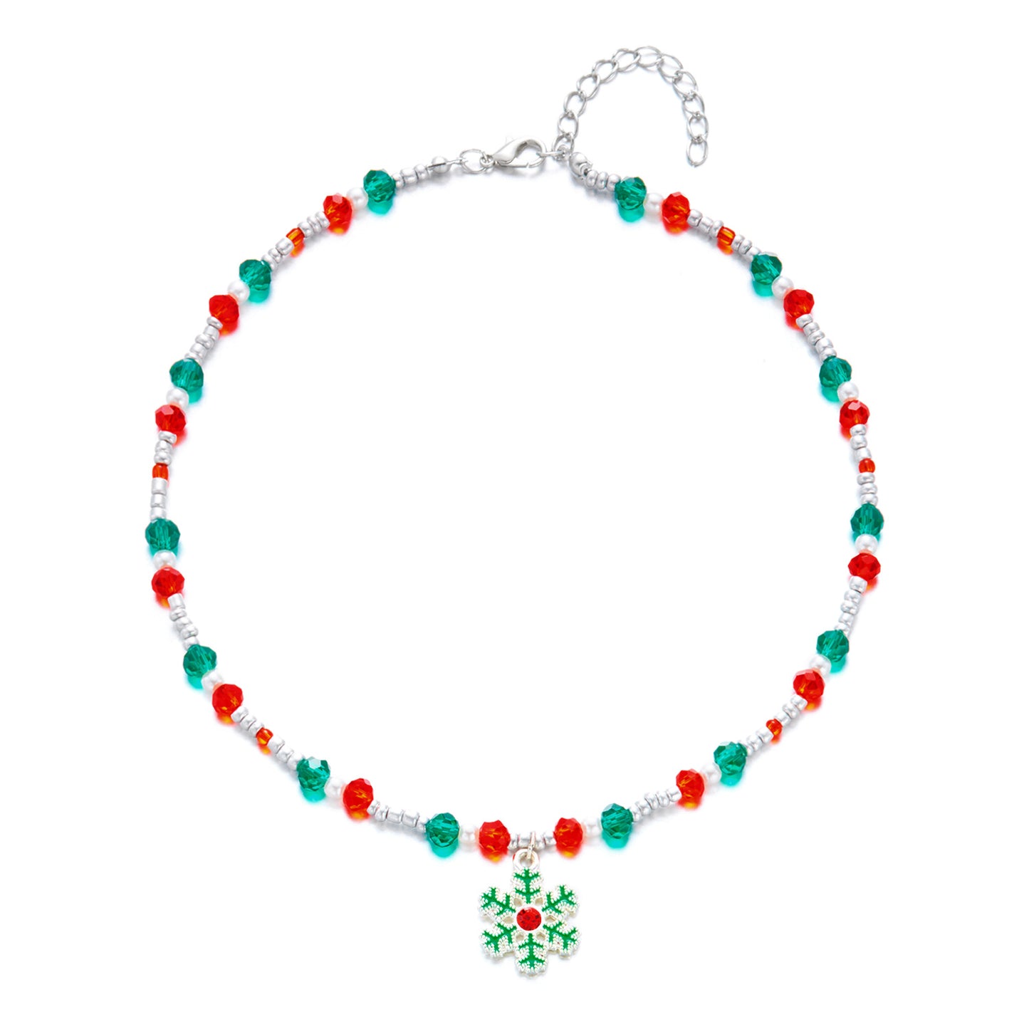 Collana Natalizia Casual da Donna con Ciondoli a Forma di Renna e Pupazzo di Neve Smaltati su Catena di Perline