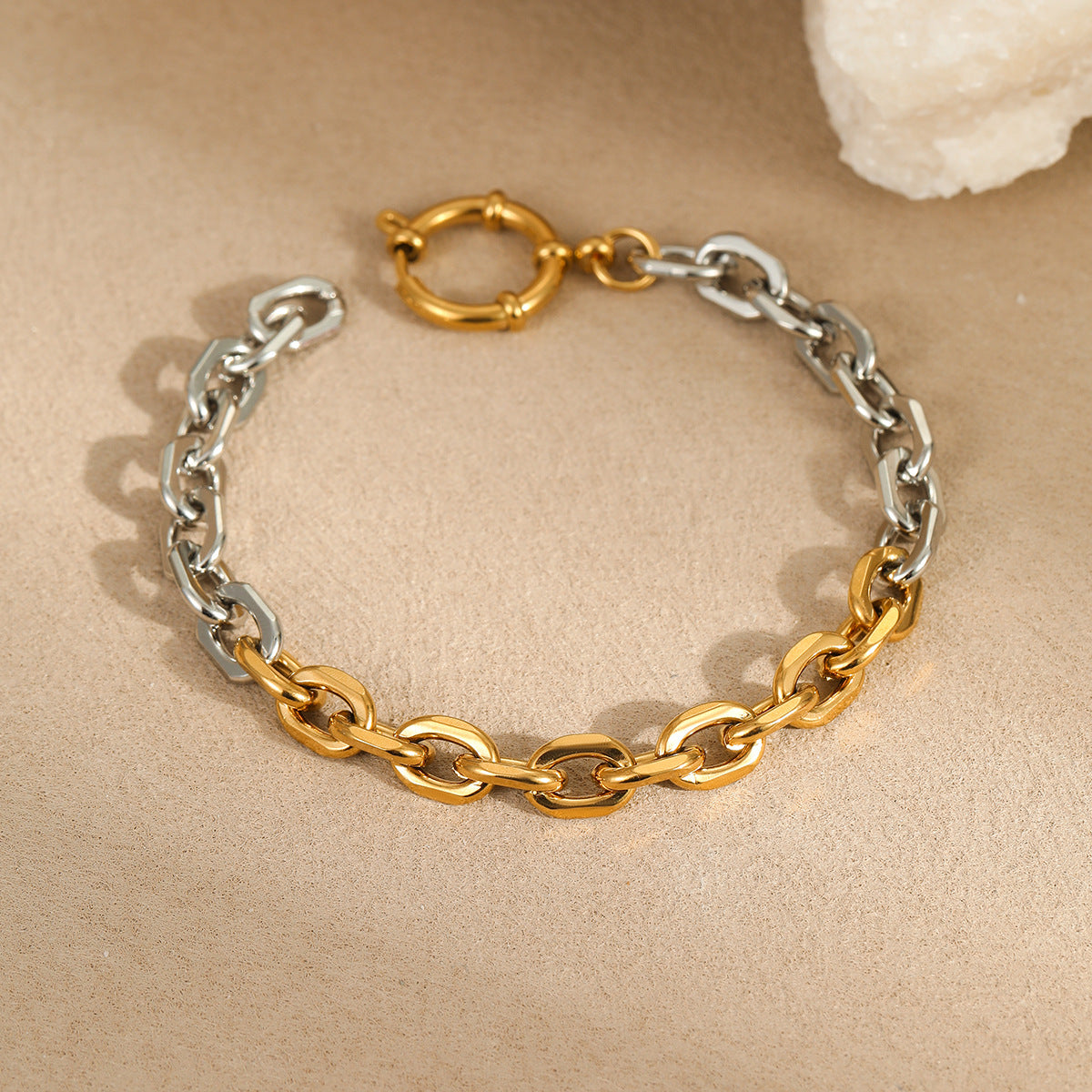 Minimalist Two-Tone Cuban Link Bracelet in Stainless Steel with Plated Finish for Women