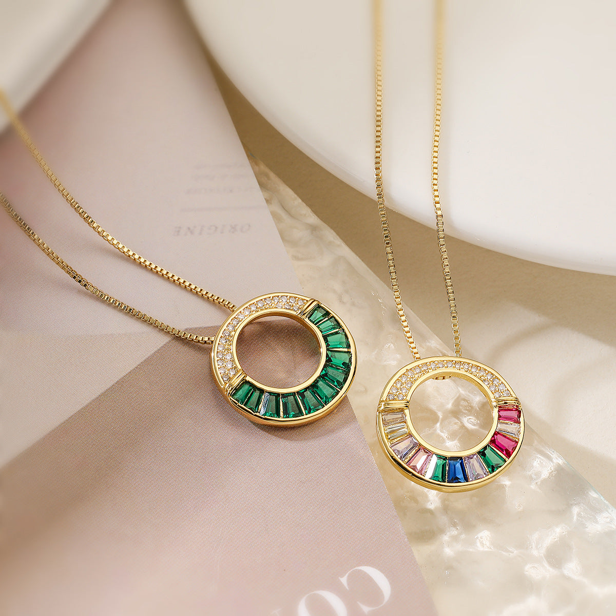Minimalist Luxe Hollow Circle Pendant Necklace for Women Made of Brass with 18K Gold Plating and Zircon Inlay