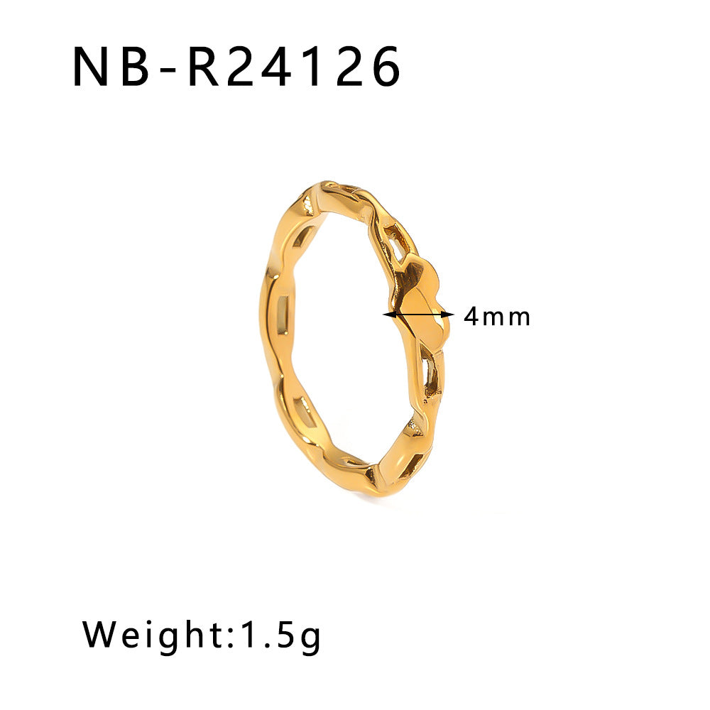 Asymmetrical Irregular Textured Stainless Steel Ring with Wavy Leaf and Geometric Shape Design