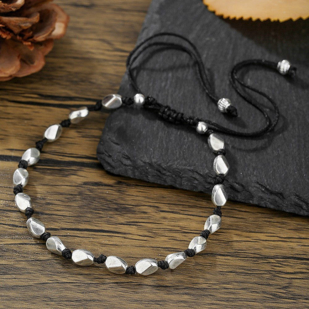 Bohemian Hip-hop Geometric Wood Bead Coconut Shell Stainless Steel Necklace for Men and Women