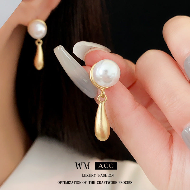 Vintage-Style Geometric Alloy Earrings with Pearl Accents and Silver-Plated Steel Posts for Women