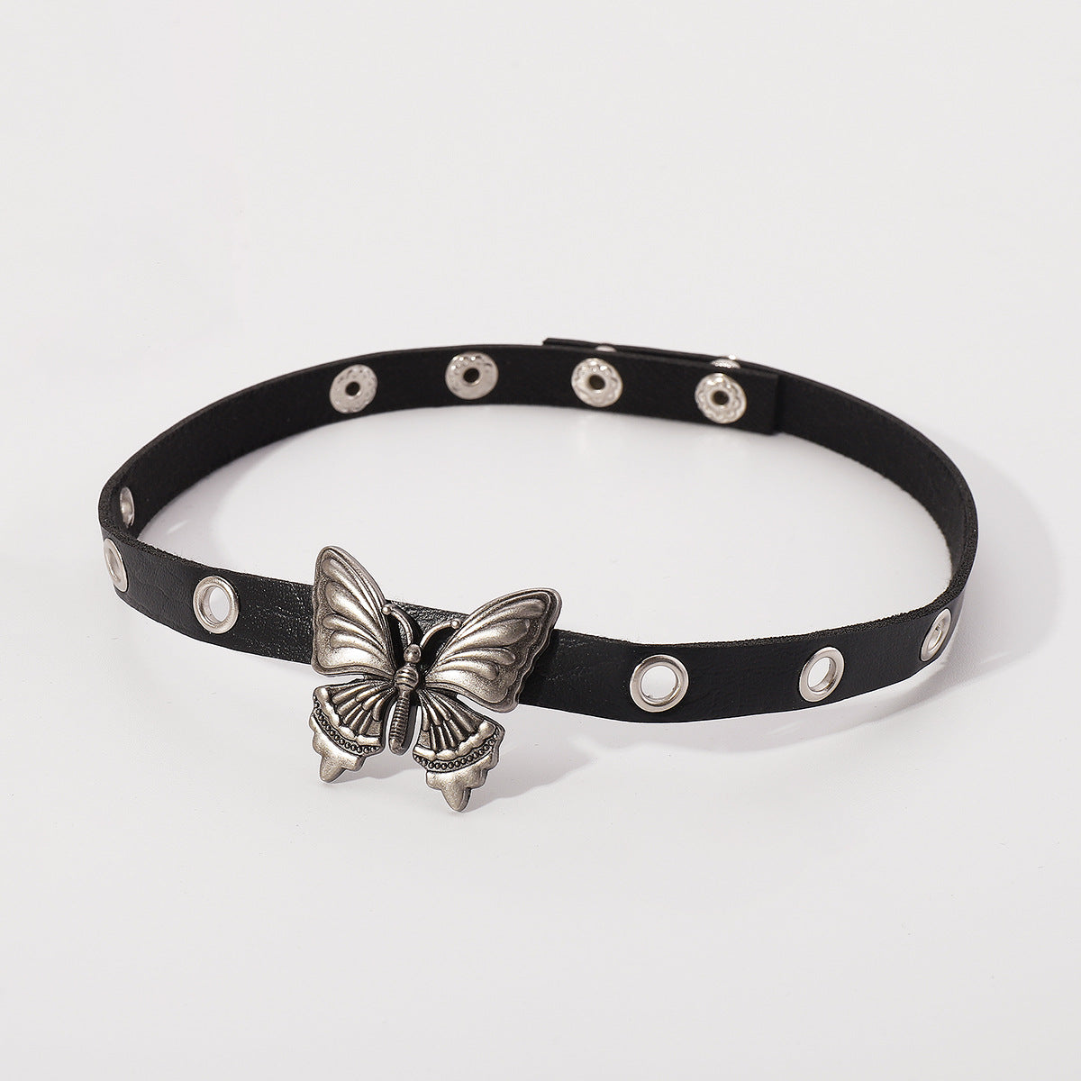 Collar con colgante de mariposa Dark Academia en cuero y aleación con acabado artesanal, unisex