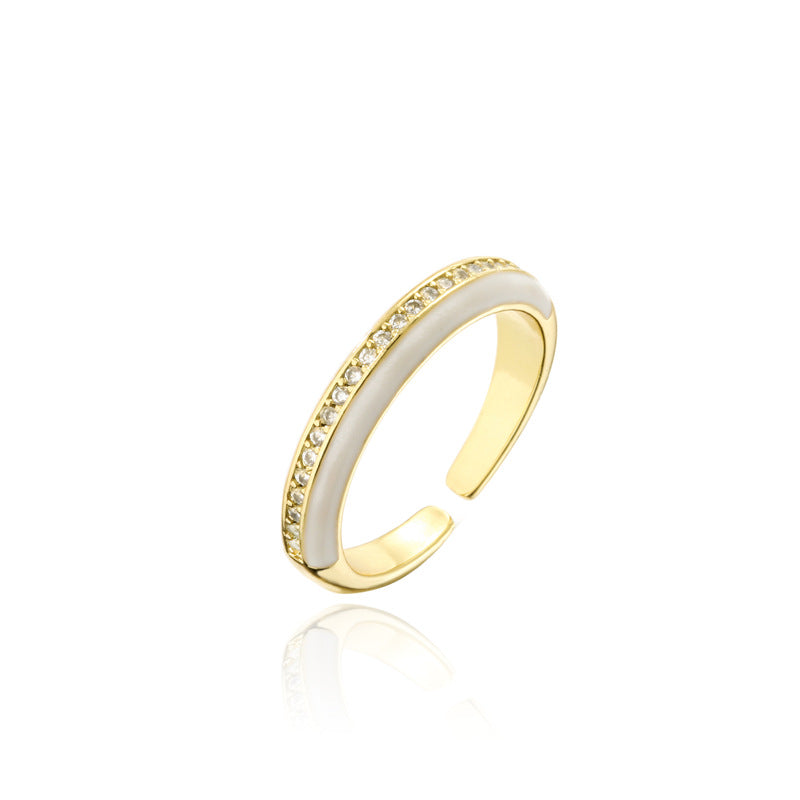 Minimalist Geometric Brass Micro-pave Cubic Zirconia Drip Oil Open Ring for Women