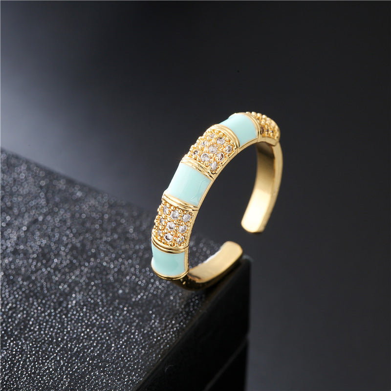 Minimalist Geometric Drip Oil Brass Ring with 18K Gold Plating and Micro-set Cubic Zirconia for Women