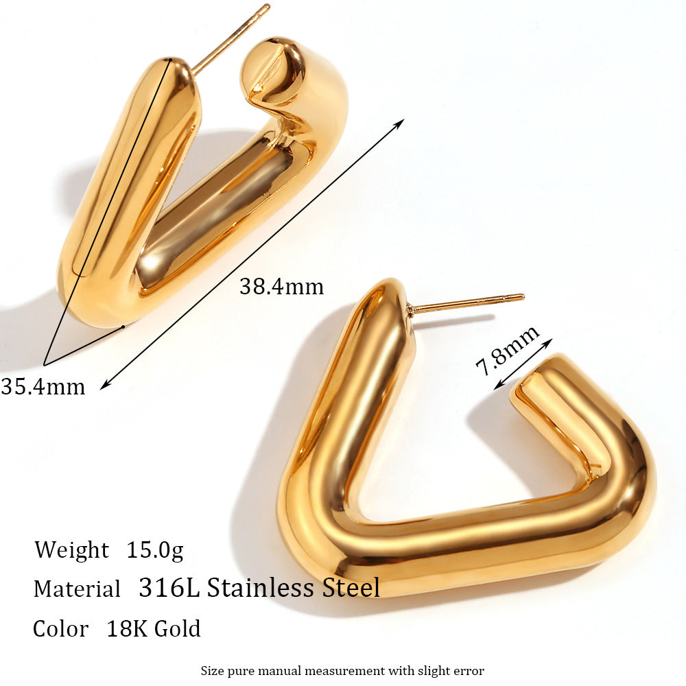 Fashionable Geometric Stainless Steel Earrings with 18K Gold Plating and Fringe Detail for Women