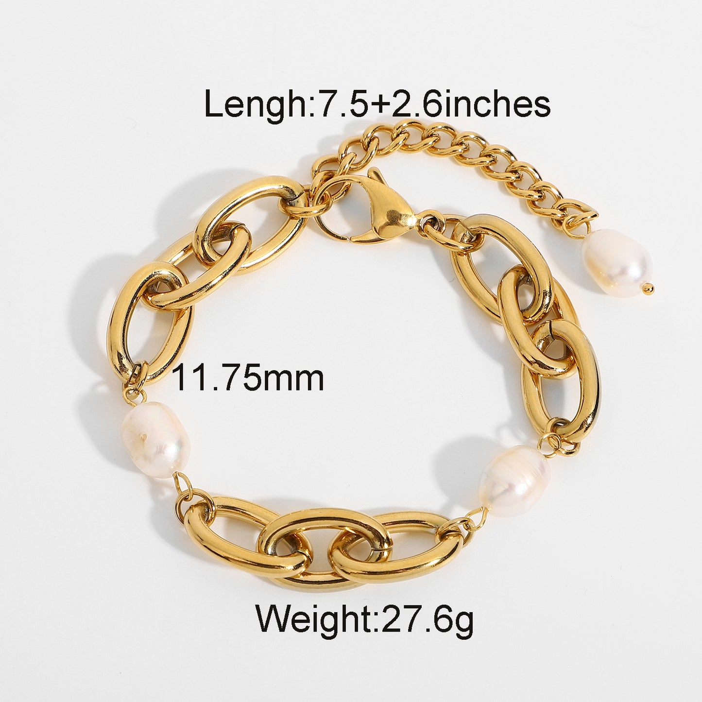 Bracciale da Donna Minimalista Geometrico in Acciaio Inossidabile Placcato Oro 18K con Perle e Maglie Ovali