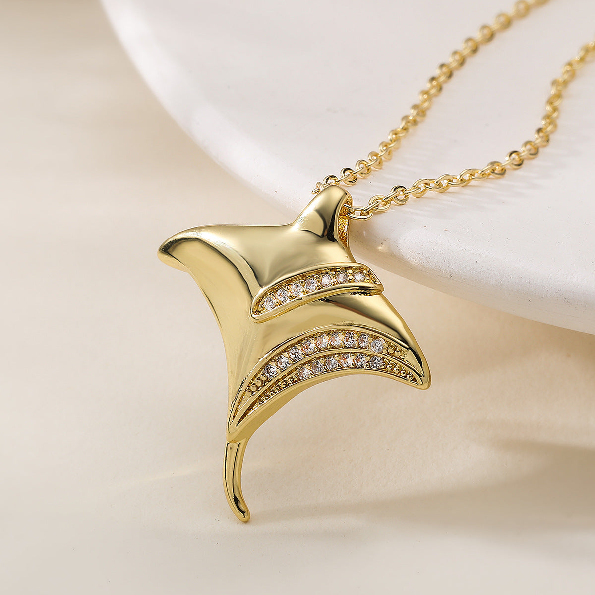 Minimalist Gold Plated Brass Cubic Zirconia Turtle Pendant Necklace for Women