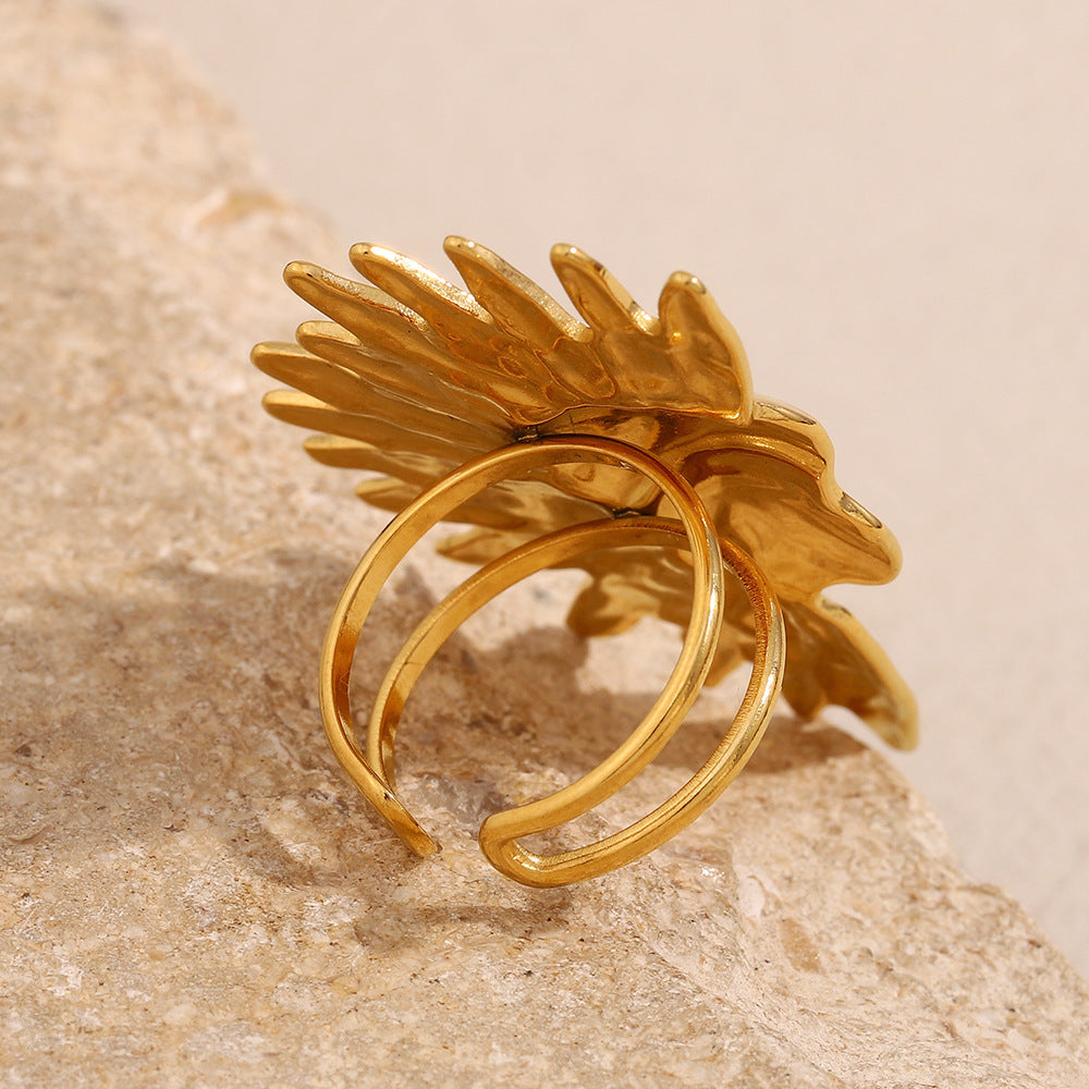 Anello da donna aperto, in acciaio inossidabile placcato oro 18 carati, modello Fashion Geometrico, con mezza luna