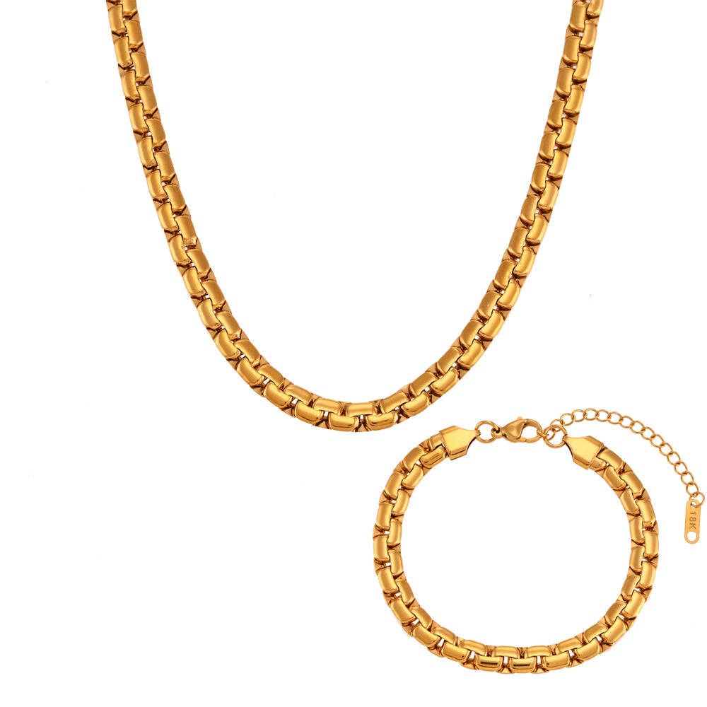 Collana da donna a clavicola in acciaio inossidabile con finitura placcata, dal design geometrico minimalista retrò