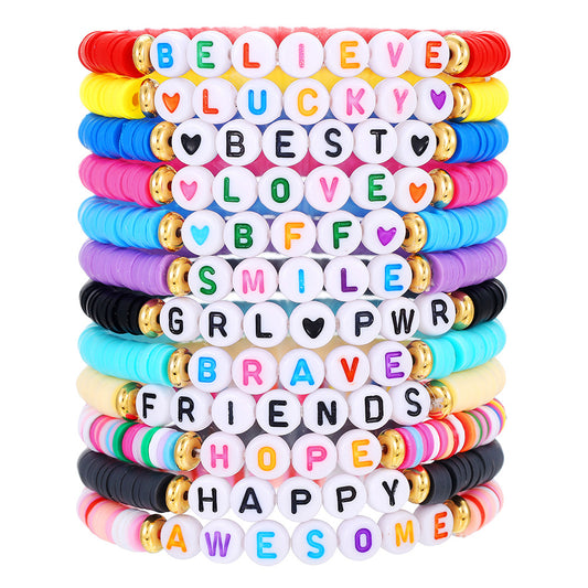 Bohemian Geometric Letter Polymer Clay Brass Acrylic Bracelet Set for Women