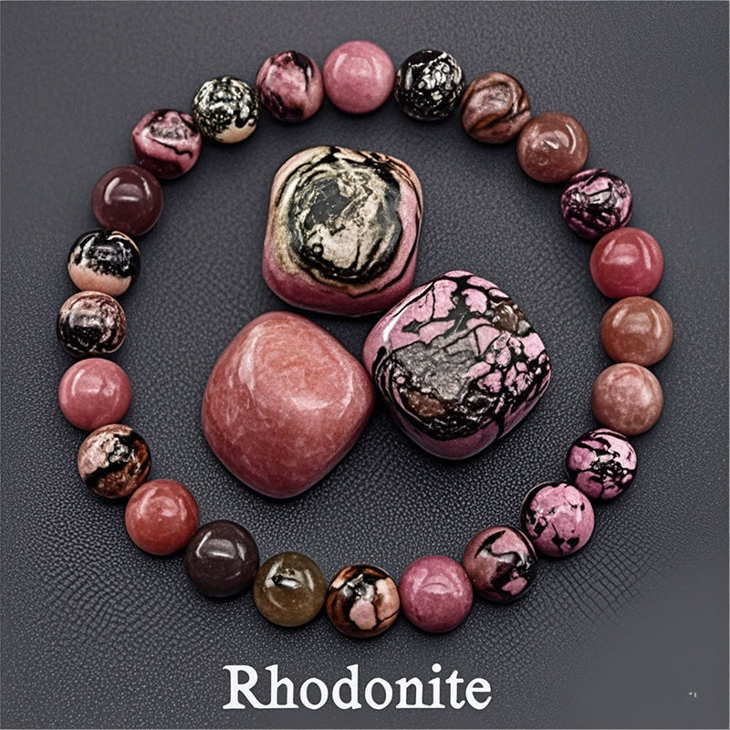 8mm Round Sunstone Rose Quartz Tiger Eye Agate Crystal Beaded Bracelet Unisex Geometric Handmade Jewelry
