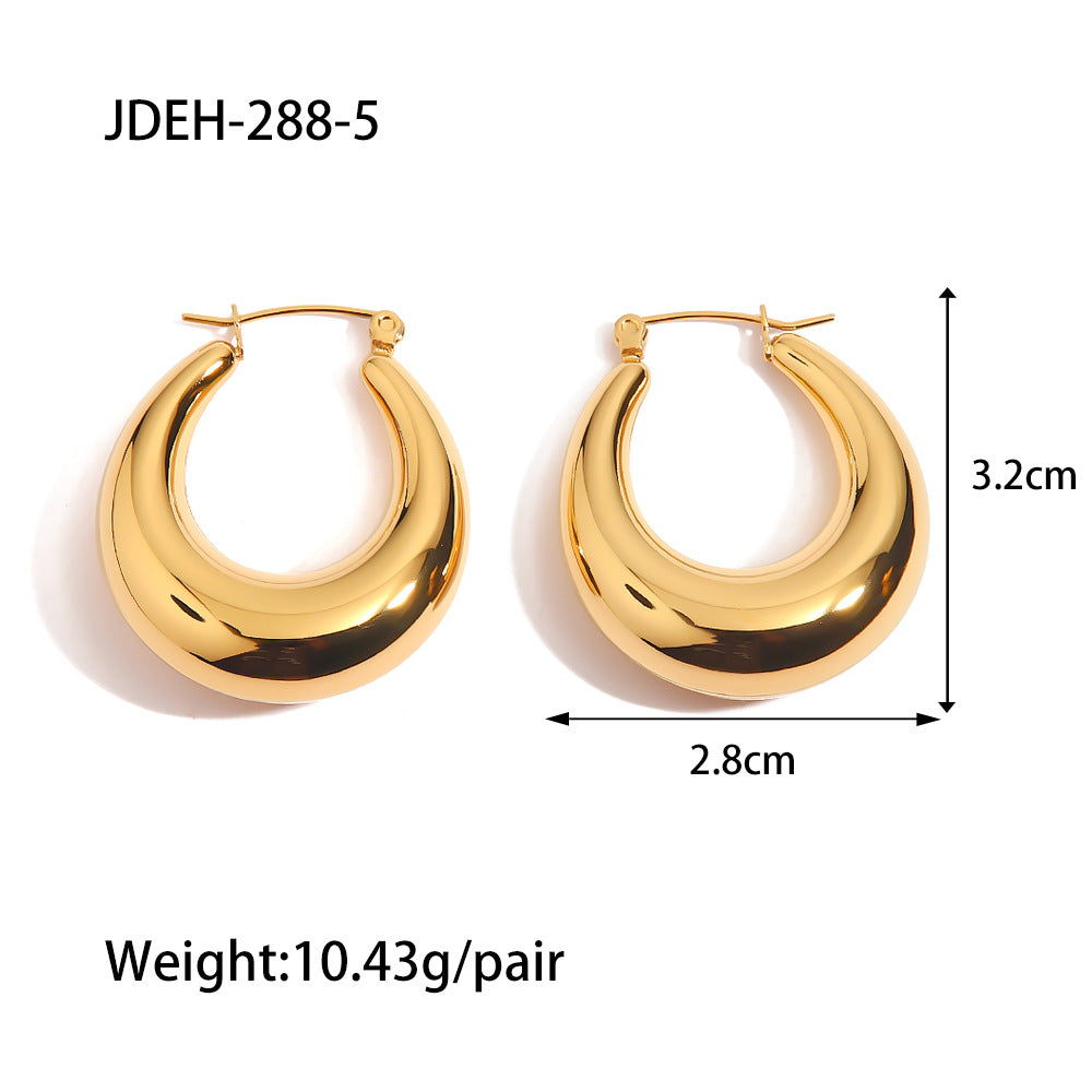 Geometric Vintage French Style Lightweight Hollow Stainless Steel Earrings with Plating Finish for Women