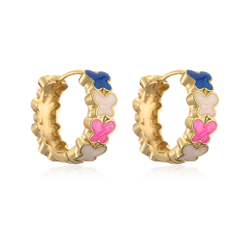 Minimalist Geometric Copper Earrings with 18K Gold Plating and Enamel Color-Blocking Finish for Women