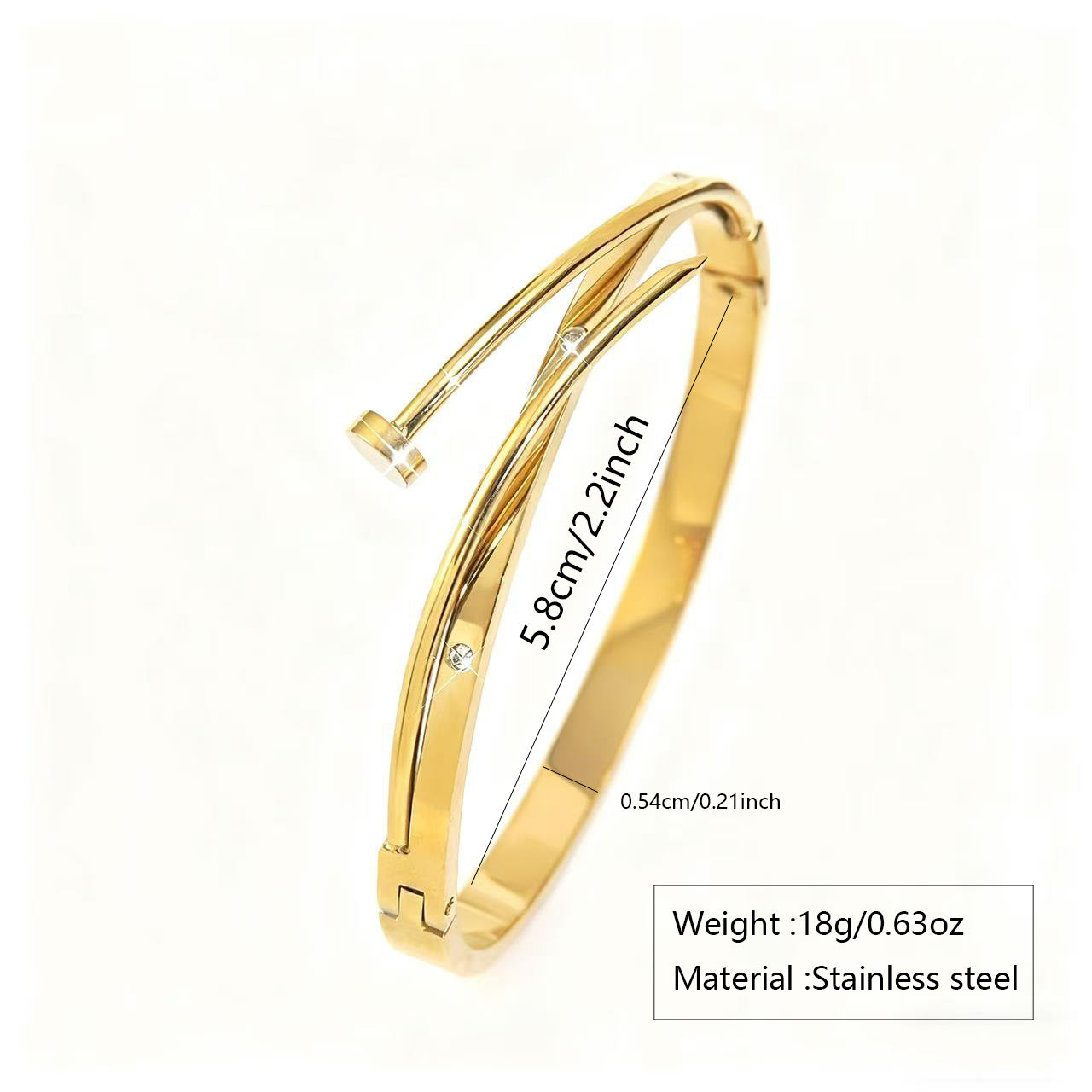 Bracciale geometrico elegante placcato oro 18 carati con chiodo, in acciaio inossidabile e titanio