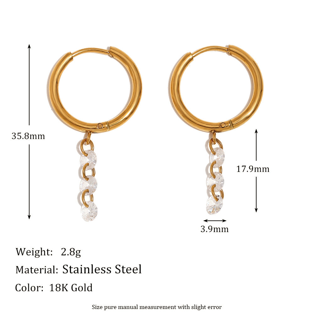 Orecchini Pendenti Geometrici Minimalisti in Acciaio Inossidabile con Placcatura in Oro 18K e Zirconia Bianca da Donna