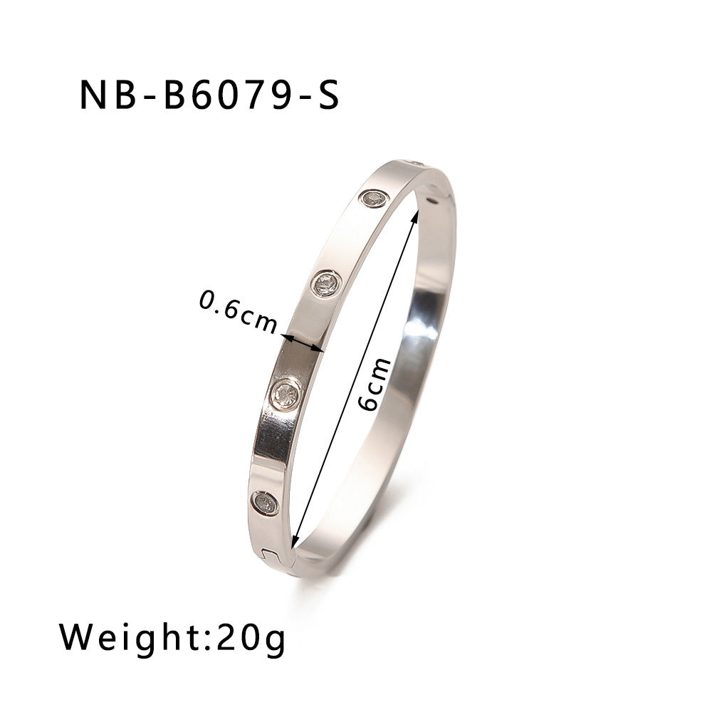 Fashionable Ins Style 18K Gold Plated Stainless Steel Round Zircon Irregular Buckle Bracelet for Women