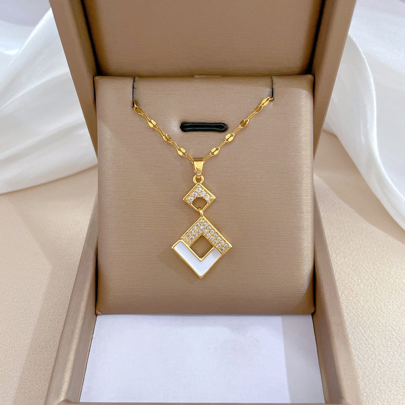 Collar de lujo unisex con cadena para labios de acero titanio con incrustaciones de diamantes de imitación geométricos