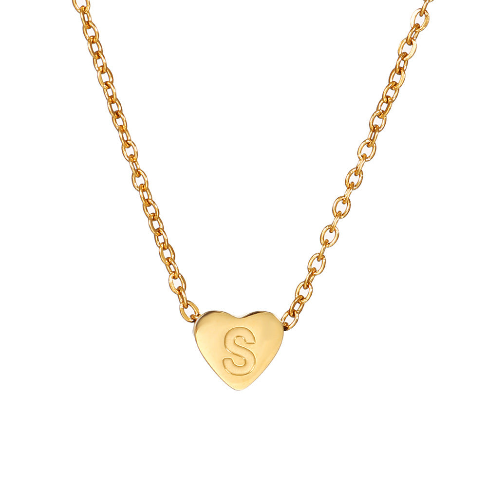 Vintage 18K Gold Plated Heart Letter Stainless Steel Necklace for Women