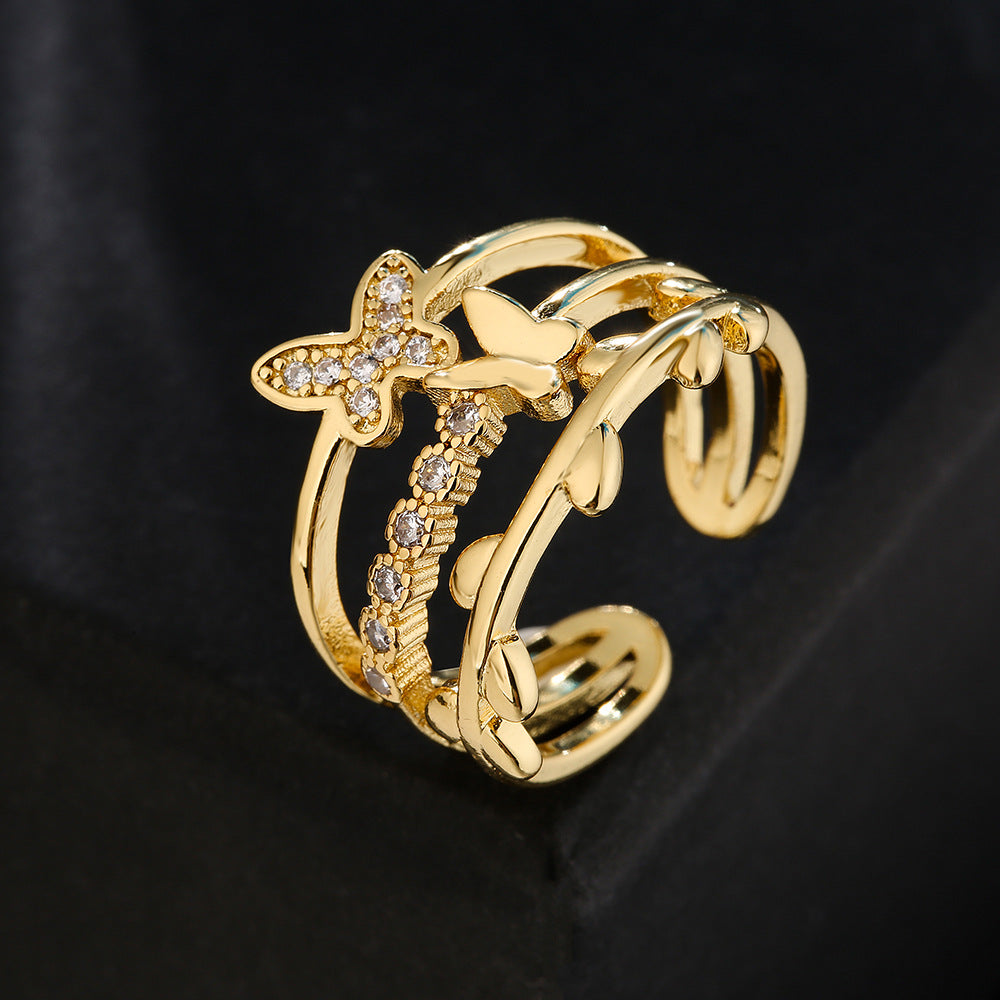 Ins Style 18K Gold Plated Geometric Crown Mom Ring Micro Paved Cubic Zirconia Copper Women Fashion Jewelry