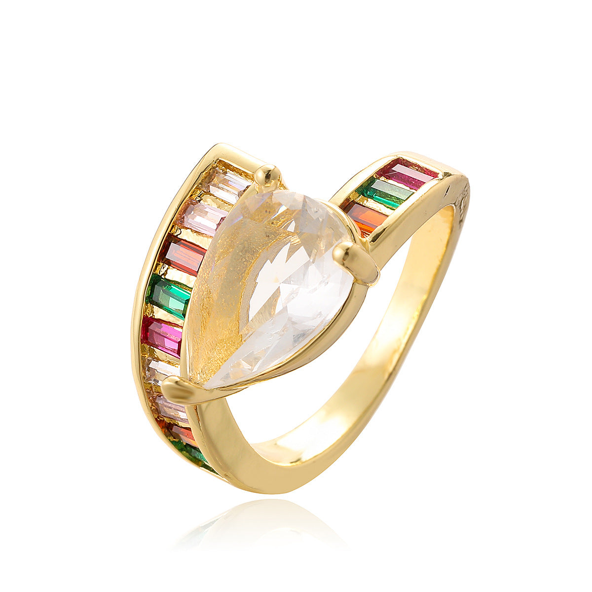 Minimalist Irregular Geometric Copper Ring with 18K Gold Plating and Zircon Inlay for Women