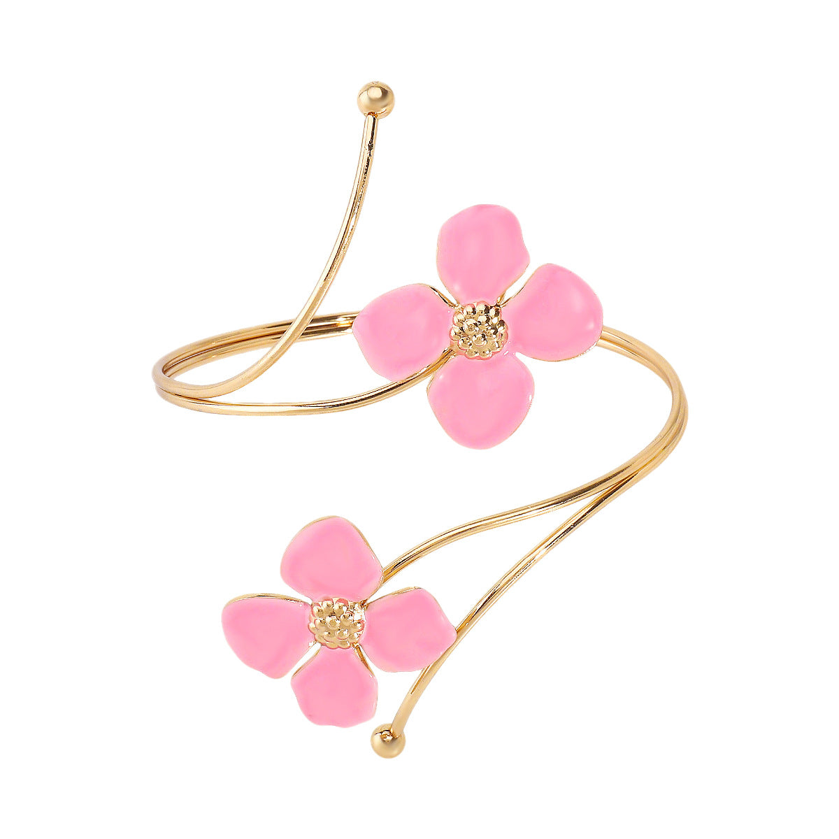 Elegante Bracciale Rigido in Ferro Smaltato a Forma Floreale da Donna con Design Circolare Aperto