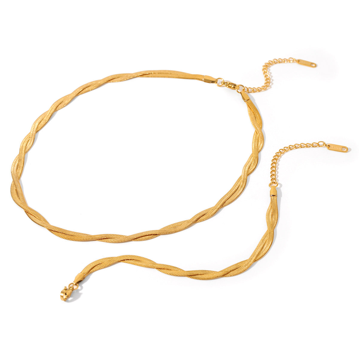 Trendy Geometric Double Layer Flat Snake Chain Necklace 18K Gold Plated Stainless Steel Blade Chain Jewelry for Women
