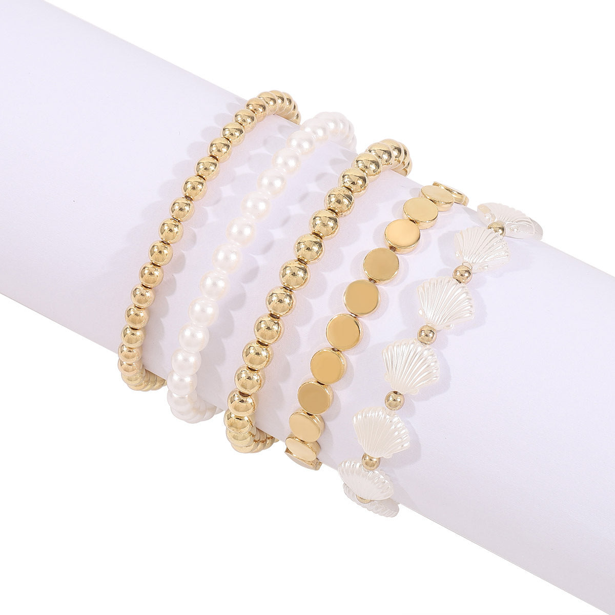 Set di braccialetti multistrato con perle artificiali a forma di cuore geometrico, perle CCB, dolce e grintoso, per donna