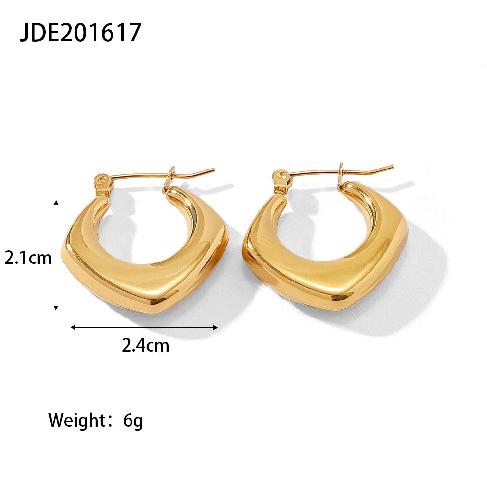 Geometric Vintage French Style Lightweight Hollow Stainless Steel Earrings with Plating Finish for Women