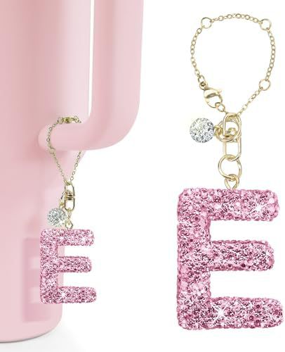 Rhinestone Inlaid Letter Resin Charm Bar Keychain Accessory