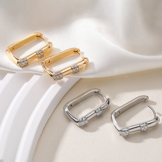 Minimalist Vintage Geometric Brass Gold Plated Cubic Zirconia Earrings for Women